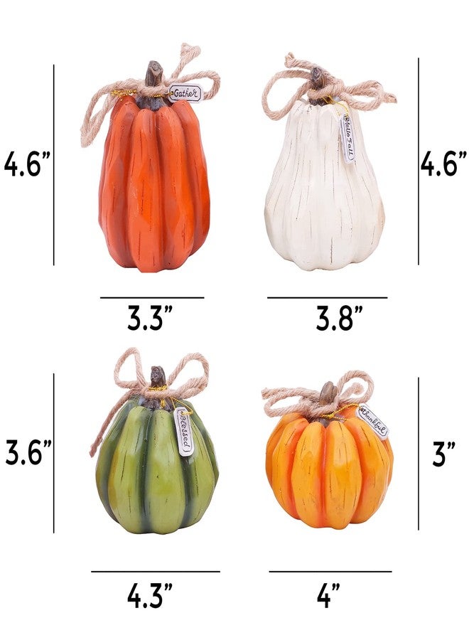 Etistta 4PCS Fall Harvest Pumpkin Figurine Tabletop Decor, 4 inch Polyresin Small Pumpkins Statue Decoration for Thanksgiving Home Decor - Image 3